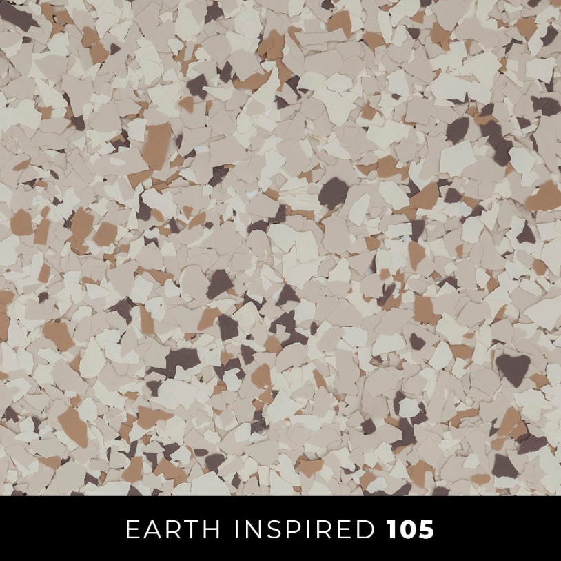 Epoxy floor 105 white tan caramel gray brown flake