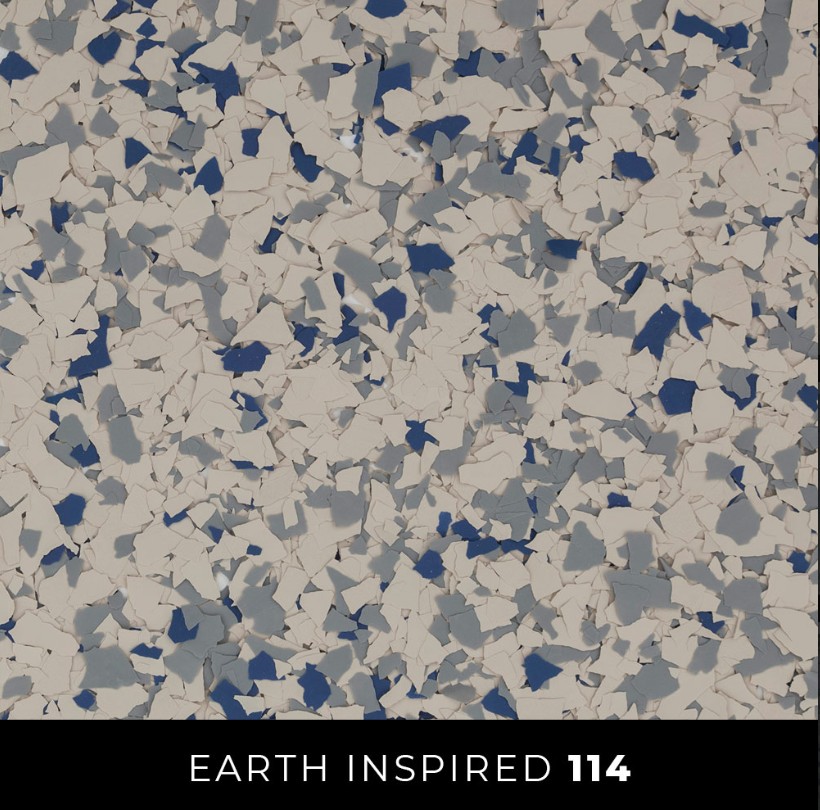 Epoxy 114 cream gray navy blue flake flooring