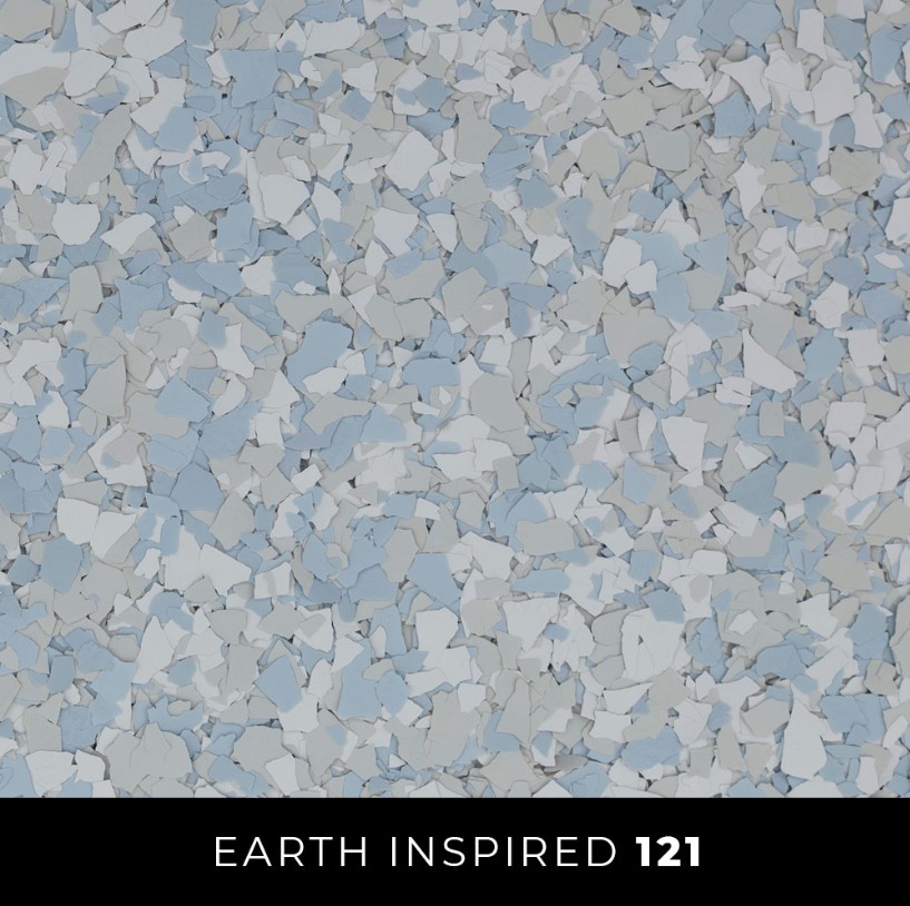 Epoxy 121 light blue white gray flake flooring