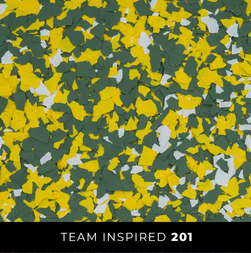 Epoxy Team Inspired 201 green yellow white flake floor