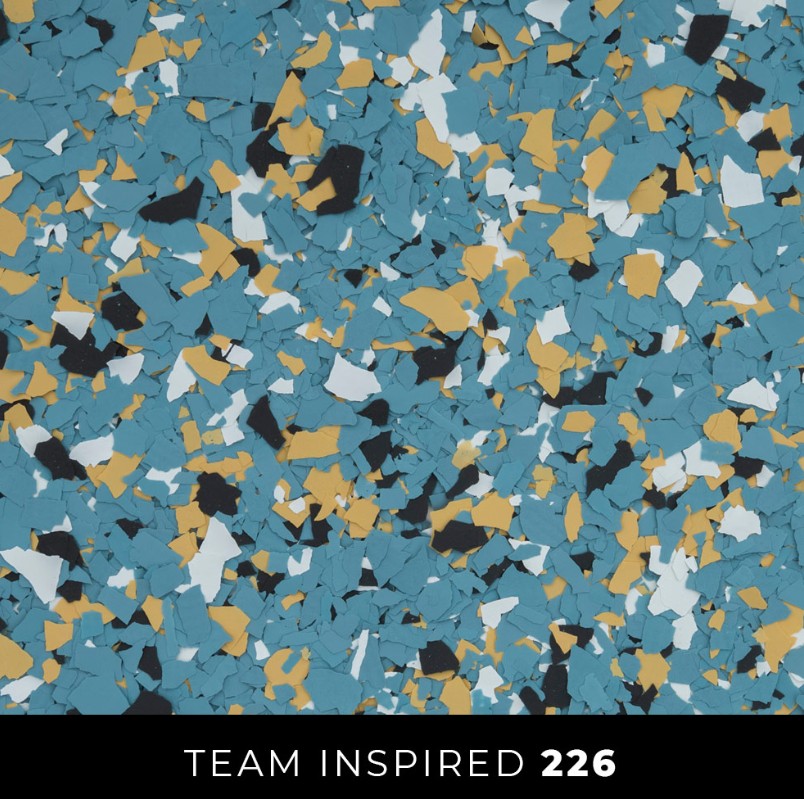 Epoxy 226 teal gold black white flake floor
