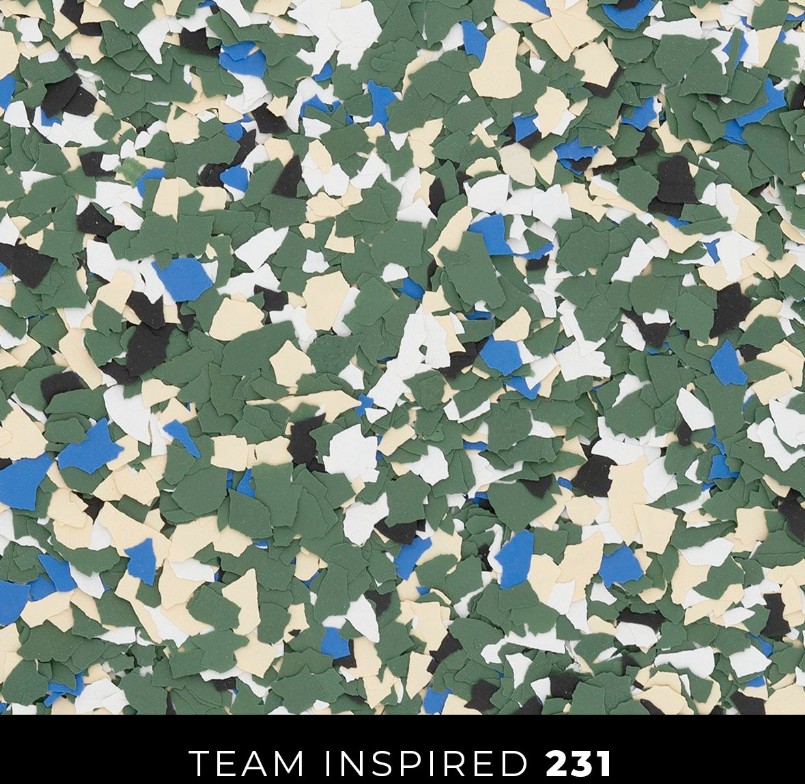 Epoxy 231 forest green tan black blue white flake
