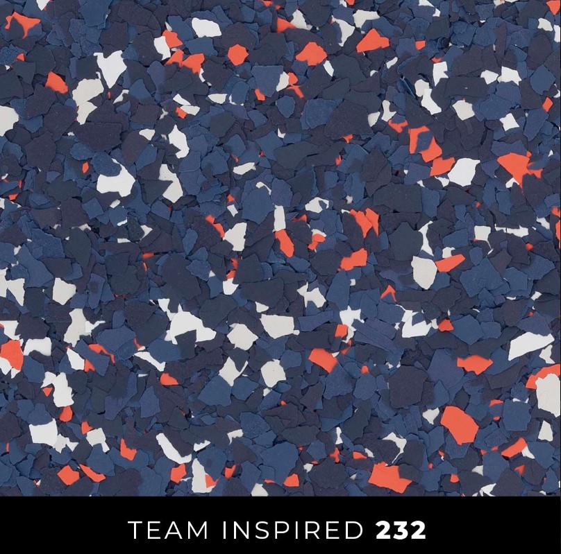 Epoxy 232 navy blue orange white flake floor