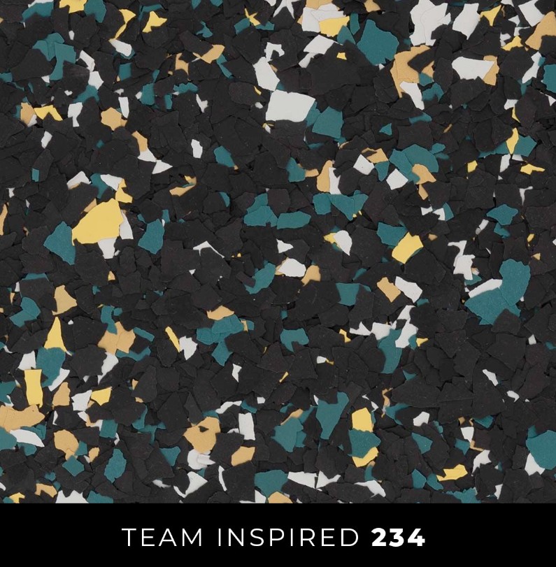 Epoxy 234 black teal gold white flake flooring