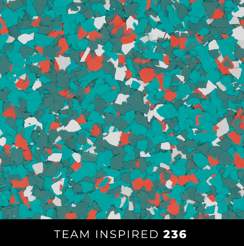 Epoxy 236 teal orange white flake flooring Myrtle Beach