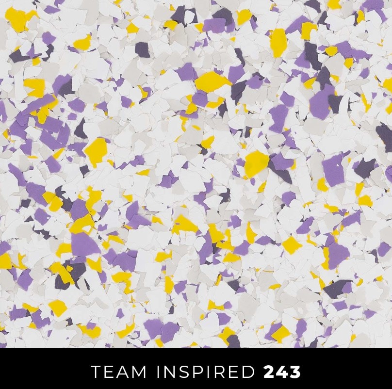 Epoxy 243 white purple yellow flake flooring