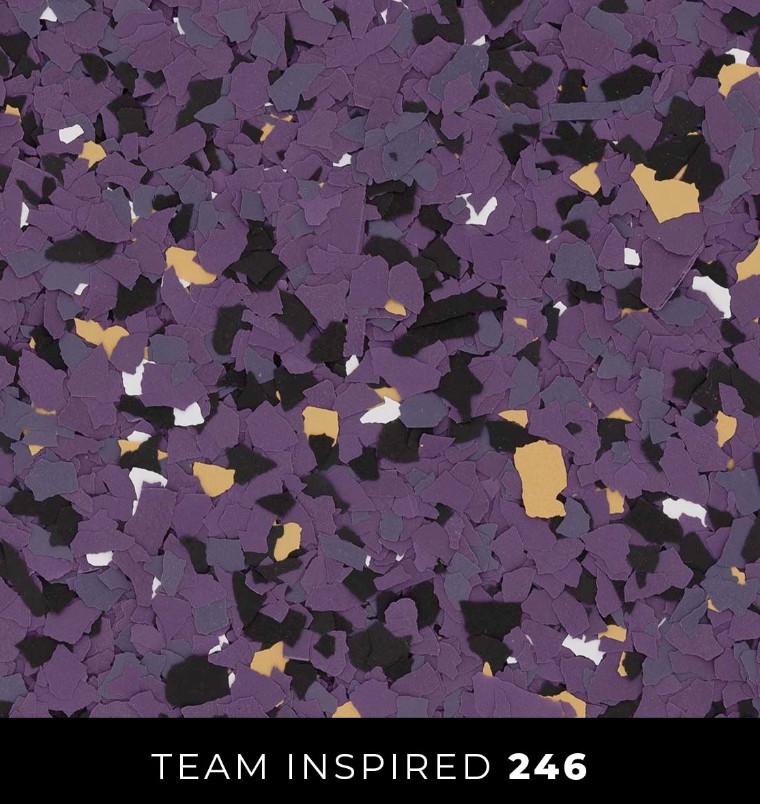 Epoxy 246 purple black gold white flake floor coating
