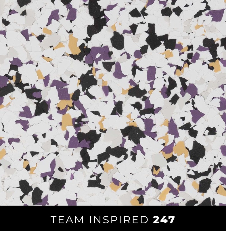Epoxy 247 white black purple gold flake flooring