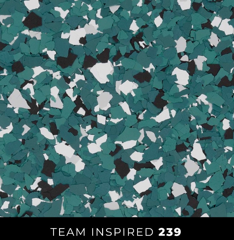 Epoxy 239 teal black white flake floor coating