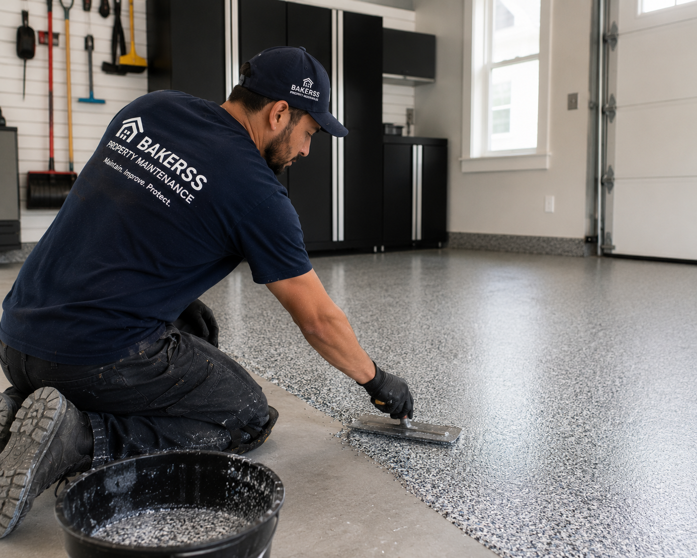 Epoxy garage floor coating service Myrtle Beach SC by Bakerss Property Maintenance