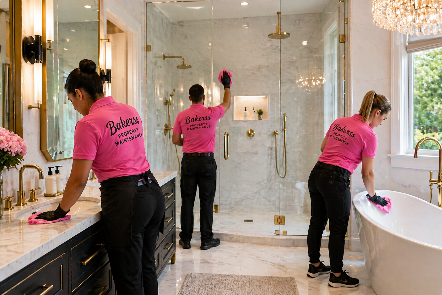 Three-person BakerSS crew cleaning luxury living room — Horry County SC