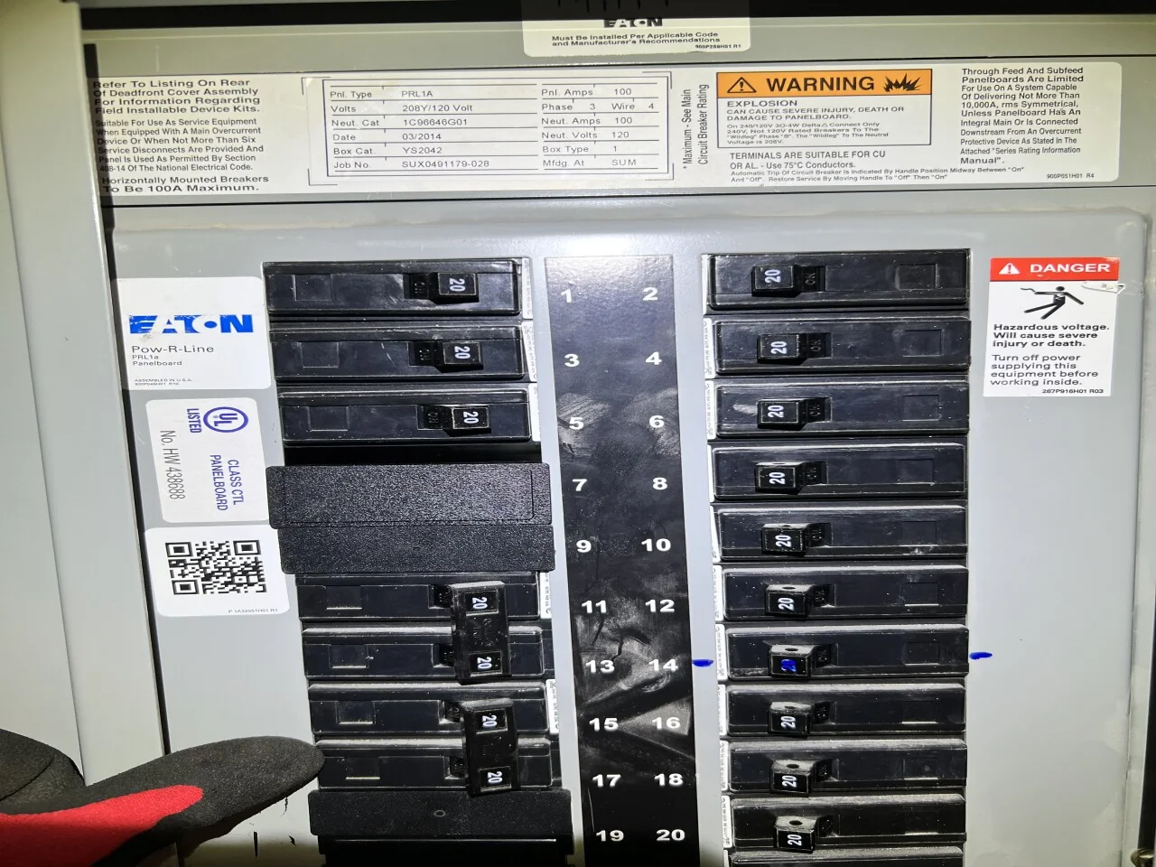Breaker panel during Bakerss service work