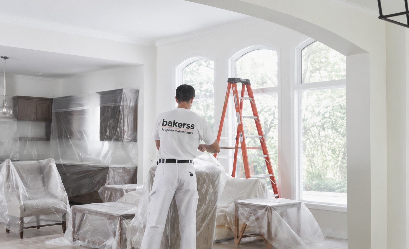 Bakerss employee interior paint prep furniture covered — Murrells Inlet SC